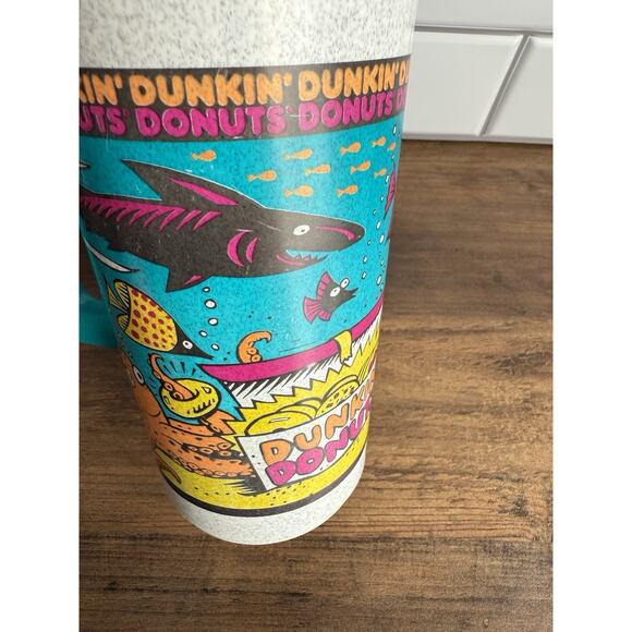 Vintage 90s Dunkin Donuts Tall Whirley Travel Mug Ocean Summer Cartoon Fish 32oz - Picture 4 of 12